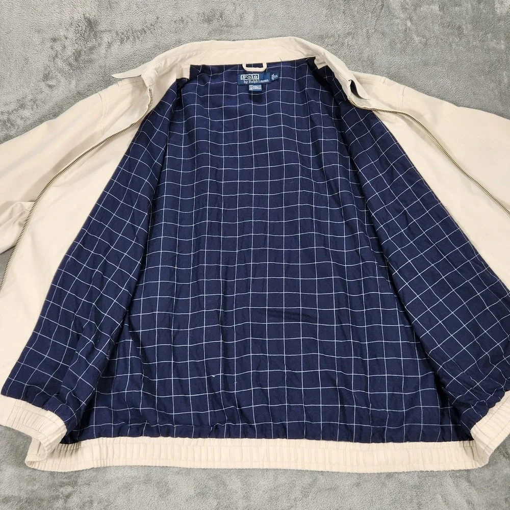 Polo Ralph Lauren Jacket Mens XL Beige Bi Swing Full Zip Plaid Lined